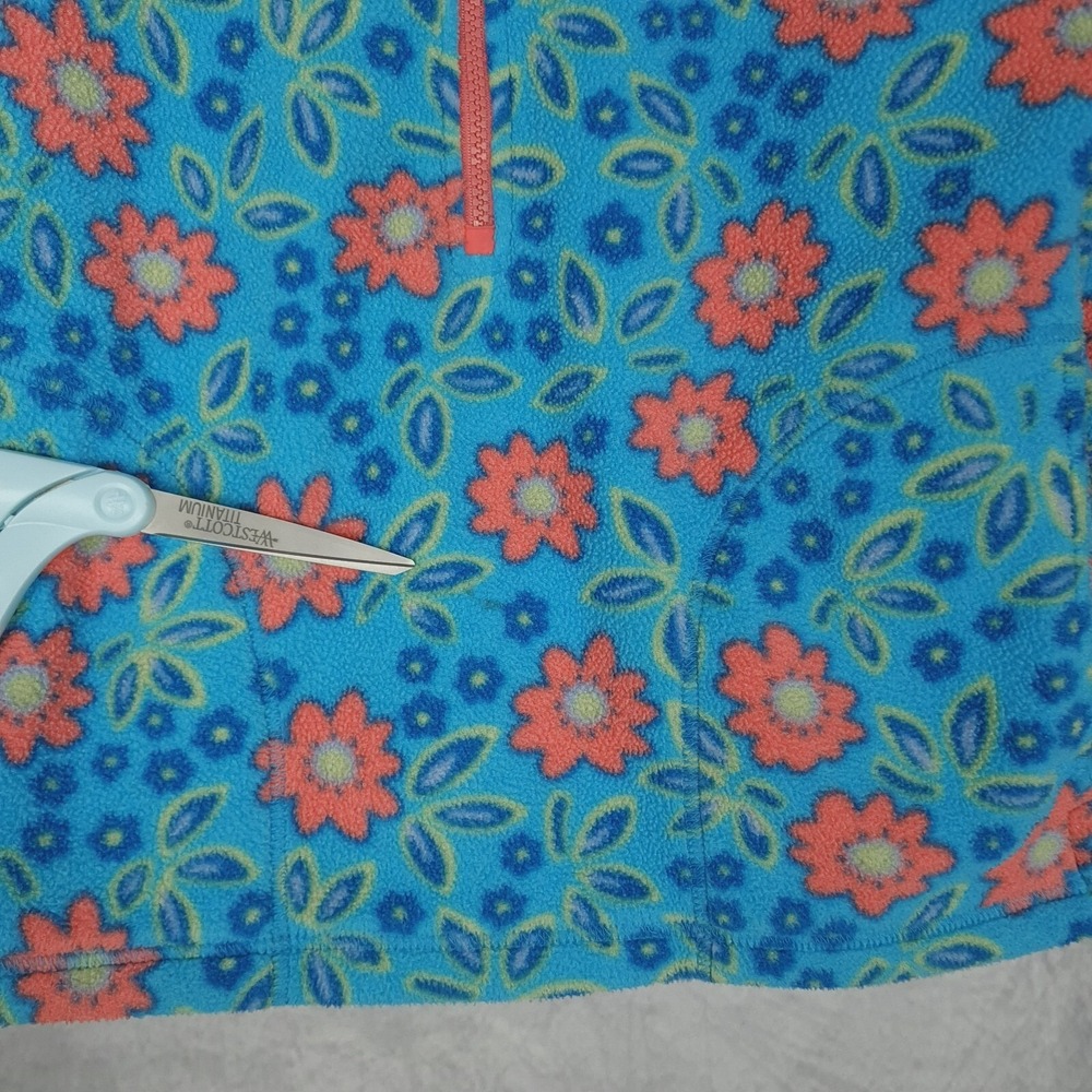 Vintage LL Bean Fleece Jacket Girls Small Blue Floral 1/4 Zip Pullover 90s Y2K - Picture 7 of 16